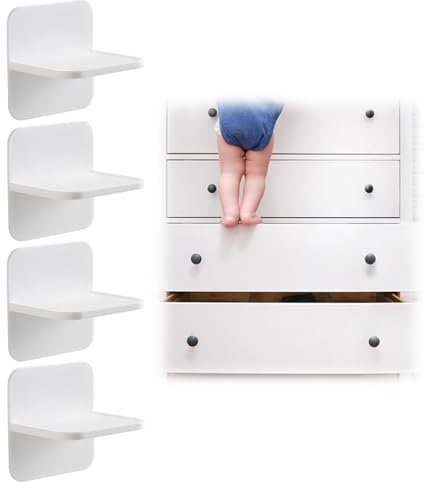 4 Stück Möbel Kippsicherung,Kippsicherung Schrank Kippschutz für Kinder und Haustiere,Kippsicherung Möbel für Möbelverankerung Befestigung Ohne Bohren,Selbstklebende Anti-Kipp Halterung