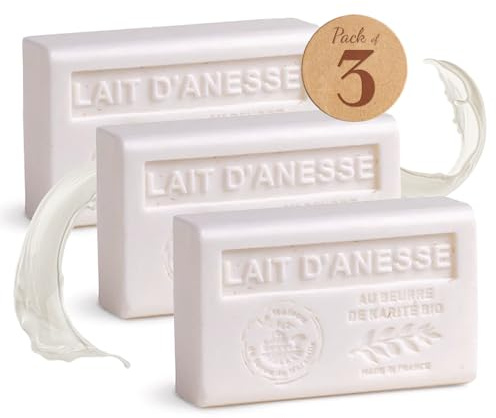 Feste Seife Eselsmilch - Mit Bio-Sheabutter - Duftseife - 100% pflanzlich - Hergestellt in der Provence - Feuchtigkeitsspendend für Hände & Körper - 3 x 125 g