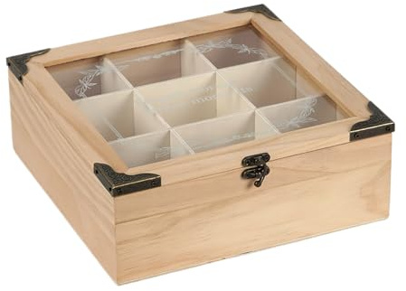 Genérico Caja De Té De Madera, 9 Compartimentos Almacenamiento Para Bolsitas De Infusión, Contenedor Decorativo Para Infusiones - Regalo Original Para Amigos, Pareja Y Compañeros De Trabajo