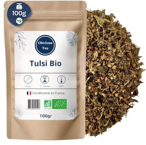 Organisk Tulsi-bladste-infuser - Avslappnande och immunstärkande örtte-infuser - Adaptogen och antistress - Ocimum tenuiflorum L. Organiskt odlad - 100 g påsar (50 koppar)