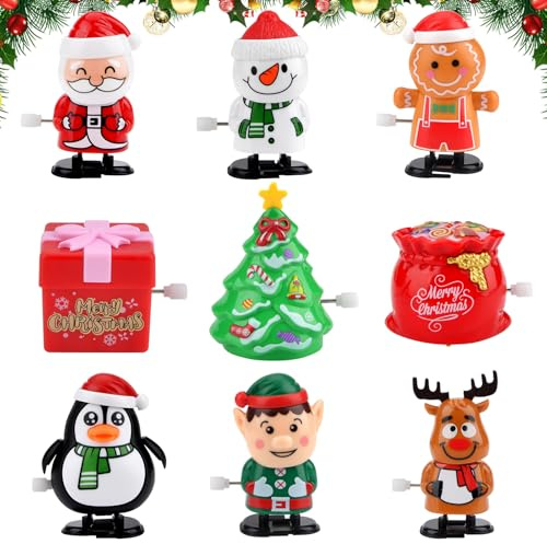 Pipihome 9 Stück Aufziehspielzeug Weihnachten, Figur Uhrwerk Spielzeug Kleinigkeiten für Adventskalender Füllung Kinder, Kleine, Christmas Crackers Adventskalender Inhalt