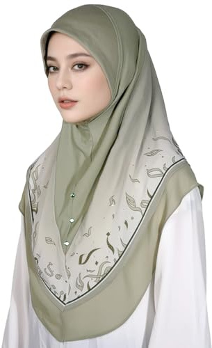 HURESON Ready To Wear Instant Hijab For Women Chiffon Hijabs Islamic Abaya Turban Muslim Slip-On Khimar Floral Hijab Scarf (8# Mint Grey)