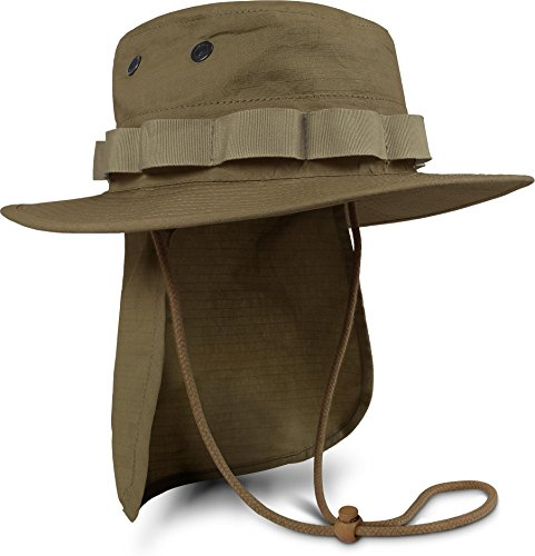 normani Boonie Hat Krempen Outdoor Hut 'Junglescout' mit abnehmbarem Nackenschutz für den Sommer Farbe Coyote Größe M
