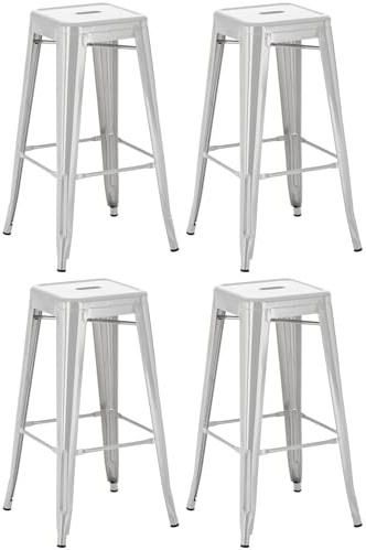 CLP Set di 4 sgabelli da Bar Joshua I Sgabelli da Bar impilabili in Metallo I Sgabelli da Bar con poggiapiedi I Altezza Seduta 76 cm I Sgabello impilabile, Colore:Argento