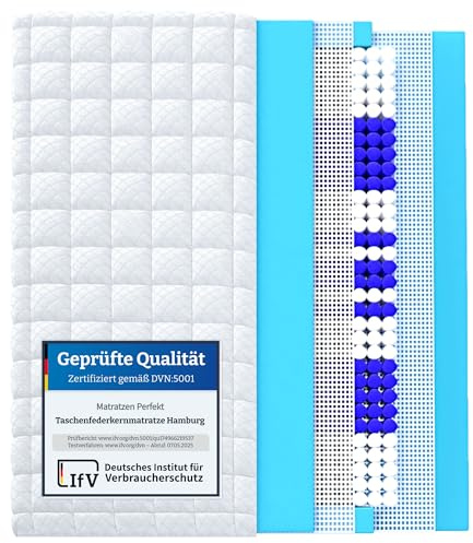 Matratzen Perfekt 9-Zonen Taschenfederkern Hamburg Deluxe 80x200 H4 Höhe 23 cm hoher Punktelastizität waschbarer Bezug (60°C)