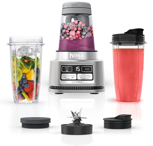 Ninja Foodi Personal Blender | Smoothie Bowl Maker with Storage Lid, Nutrient Extractor and Mixer | 1200-Peak-Watt smartTORQUE Motor | Hybrid Edge Blades, (2) 24-oz. Cups | Silver | SS101