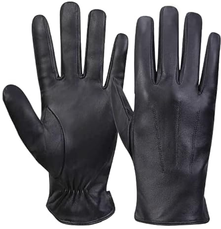 MGGMOKAY Mens Winter Sheepskin Leather Gloves Warm Cashmere Lined Driving Gloves,Black,M