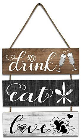 Cartello Vintage in Legno da Appendere alle Parete, Confezione da 3 Targa Rustica, Decorazione per la Casa (35x30 cm)