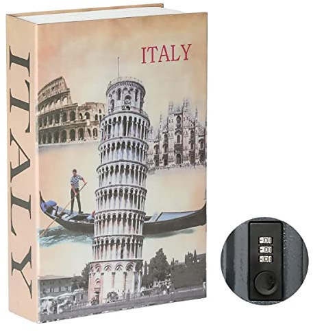 Diversion Book Safe Storage Box, Dictionary Secret Safe Can with Security Combination Lock/Key, Diversion Book Hidden Safe (Combination, Italy)