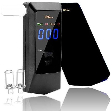 iBACheck Éthylotest Électronique avec Batterie de Rechargeable. Éthylomètre, Alcootest numérique avec Une Faible consommation d'énergie. Détection Automatique du débit et Nettoyage Automatique