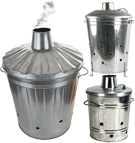STORM TRADING GROUP Small Medium Large Heavy Duty Galvanised Metal Incinerator Fire Burning Bins with Riveted Handles & Special Handles (1, 90 Litre (Large))