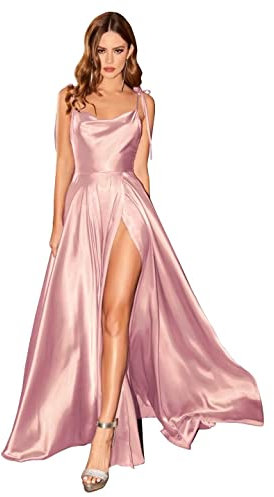 BABYONLINE D.R.E.S.S. Robe de Cocktail Sexy Longue pour Mariage Robe Femme Demoiselle d'honneur pour Soirée Robe Femme Fête Rose 32