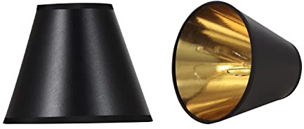 Aspen Creative 32210-2, Hardback Empire Transitional Clip-On Chandelier Shade, Black w/Gold inside, Washi Paper, 3 Top x 6 Bottom x 5 Slant, Set Of 2