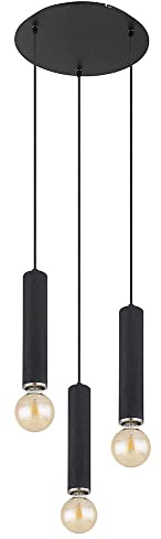 Pendelleuchte Hängelampe 3 flammig Holz Esstischleuchte Wohnzimmer Cluster Pendellampe, schwarz, 3x E27, DxH 35 x 160 cm
