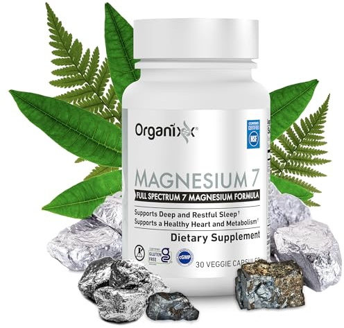 Organixx Magnesium Supplement, Natural Magnesium Capsules for Sleep Support, Muscle Recovery, with Vitamin B6 and Manganese Citrate and Glycinate, High Absorption, Vegan, Non GMO (30 Count)