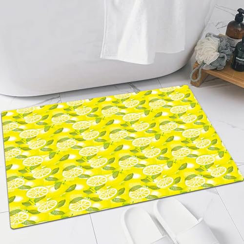 EMFSLA rutschfest Badezimmer Badeteppiche,Weich Hochflor Saugfähig Badvorleger Waschbar Flauschige Mikrofaser Badematte,Muster von Zitronen.,60x90 cm