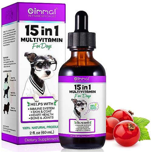 Dog Multivitamin Drops 15 in 1 Dog Vitamins & Supplements for Improving Hip, Joint, Skin Coat, Skin Health, Gut Health and Heart Health Digestion