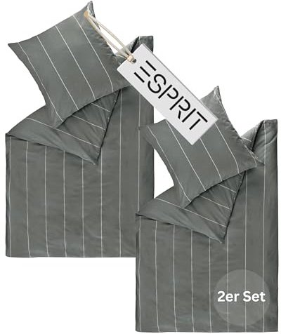 Esprit Home Premium Bettwäsche 135x200 Baumwolle 4teilig Anthrazit - Bettwäsche-Sets 4tlg bestehend aus 2 Bettwäschebezügen 135x200cm - inkl. 2 Kopfkissenbezug 80x80cm - Öko-Tex Zertifiziert
