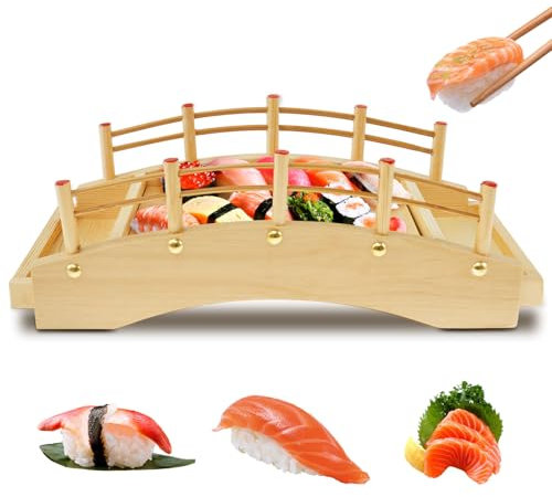 QINGLANG Bandejas de madera para servir sushi, plato de servir de puente de sushi, bandeja de comida de estilo japonés, bandeja decorativa de sushi para el hogar, cocina, restaurante, bufé, fiesta