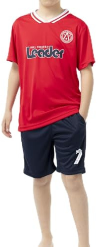 ALPHADVENTURE - Set Sportivo Bambino Calcio, Tuta da 2 Pezzi, Set Maglietta a Maniche Corte con Collo Speciale e Pantaloncini con Tasche Sportive - Taglie da 6 a 14 anni, Rosso / blu navy, 14