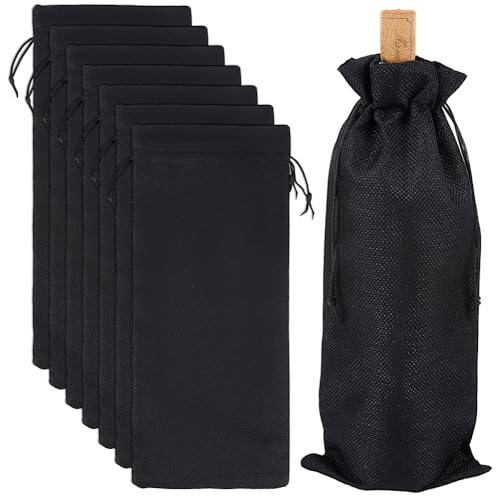 Beebeecraft 8 Bolsa de Arpillera para Botellas de Vino de 5.9x13.8cm Rectangular Negra Reutilizable con Cordón Ideal para Champán Fiestas Bodas Cumpleaños Navidad Viajes Y Catas A Ciegas
