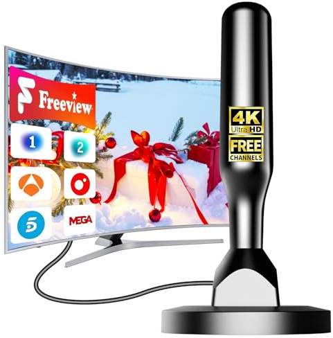 Antena de TV Interior 2025 – Recepción 360° con Base Magnética Fuerte, Largo Alcance y Fácil Instalación, Compatible con Smart TV, Soporta Canales Gratis en Full HD 1080P y 4K UHD