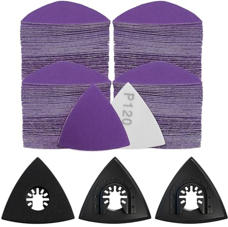 133PCS Multi Tool Sanding Pad Kit, 3PCS Triangle Sanding Pads,130Pcs Sandpaper, 60/80/120/180/240 Grits Hook & Loop Multitool Sandpaper for Wood/Plaster Surfaces Polish Sanding