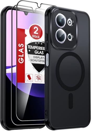 LeYi Funda Magnética para Redmi 15C/15 C 4G/5G/Xiaomi Poco C85 4G Compatible con MagSafe [2X Protector de Pantalla] Movil Carcasa Antigolpes Helada Translúcida Antihuellas Cuerpo Completo Capa, Negro