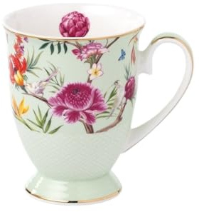 LMCABCDE Tazza In Porcellana Con Fiori E Uccelli, Tazza Da Caffè In Ceramica Retrò Grande Da 330 Ml, Coppia Di Tazze D'acqua, Souvenir Da Donna(Green)