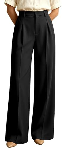 JUOIANTANG Pantalones de mujer de corte ancho, sueltos, rectos, palazzo, elegantes pantalones de traje de negocios, cintura alta, con bolsillos