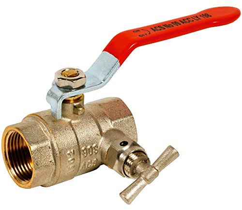 Sferaco - Vannes d'arrêt poignée plate - Vanne à sphère PN25 ACS Poignée Plate rouge Femelle/Femelle à purge 1(26x34)