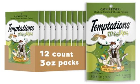 Temptations Cat Treats, Classic Crunchy and Soft Cat Treats, Catnip Fever Flavor, Catnip Treats, 3 oz. Pouch (Pack of 12)