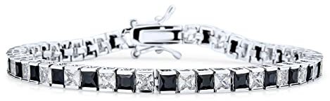 Bling smycken svart vit alternativ fyrkantig prinsesssnitt kubisk zirkonia CZ tennisarmband för kvinnor flickvän silverpläterad mässing, Armband Dam