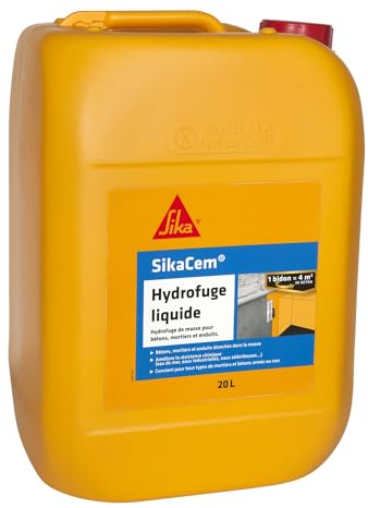 SIKA - Hydrofuge de Masse Liquide - SikaCem Blanc - Pour bétons, mortiers et enduits - Améliore la résistance chimique - Dosage facile - 20L
