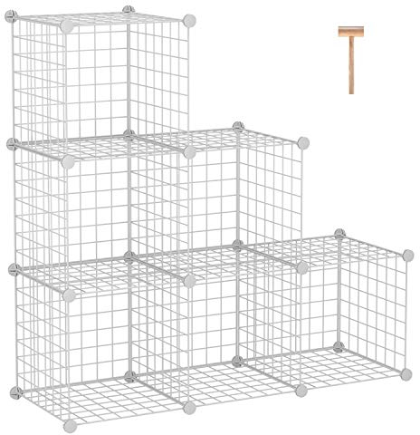C&AHOME Drahtwürfel-Aufbewahrung, 6 - Würfel-Organizer aus Metall mit C-Gittern, modulare Regaleinheiten, Lagerbehälter-Regale, Schrank-Organizer, 93,5 cm L x 31,8 cm B x 93,5 cm H, weiß