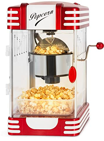Stagecaptain PCM-300 Máquina de Palomitas - Diseño Retro - Tiempo de Calentamiento Corto - Con Cucharas Dosificadoras - Limpieza Sin Complicaciones - Iluminación Interior Decorativa - Rojo/Blanco