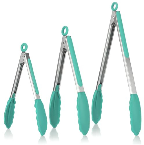 U-Taste Pinza da Cucina Silicone Resistente a 250°C, Set di 3, Verde Acqua