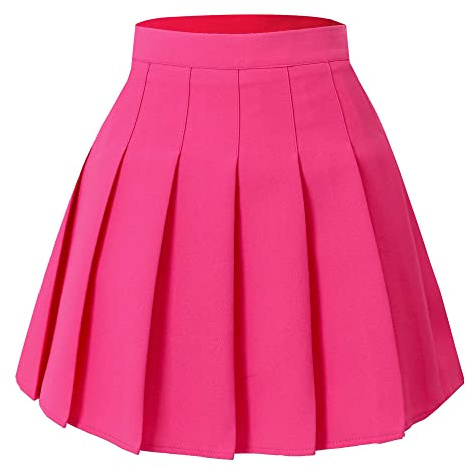 Hoerev Jupe Patineuse Courte plissée à Taille Haute pour Femme et Fille, Rose, 40
