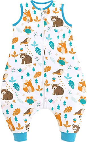 Chilsuessy Baby Schlafsack mit Füße 2.5 Tog Ganzjahres Schlafsack Baby Schlafsäcke Babyschlafsack mit Beinen für Säugling Kinder, Wald Tiere, 90cm/Baby Höhe 100-110cm