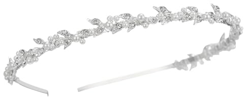 SWEETV Rhinestone Bridal Headband Silver Crystal Tiara for Women Pearl Wedding Headpieces for Bride Hair Accessories for Prom Birthday Party