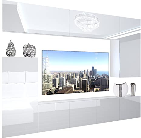 BELINI Meuble Mural NEX 8 avec LED, Blanc très Brillant