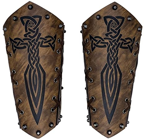 2 pezzi parabraccio in ecopelle, parabraccia per tiro con l'arco medievali, polsino vichingo, guardia del braccio per gli uomini, bracciali per polsini Knight Cosplay (Marrone)
