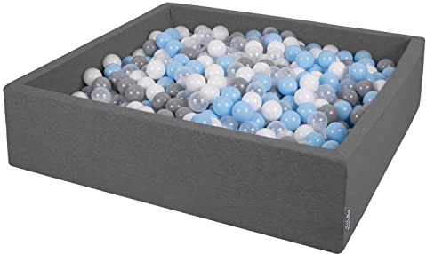 KiddyMoon Großes Bällebad Quadrat 120 x 120 x 30 cm mit 200 Bällen 7 cm Weiches und Sicheres Spielzeug Ballgrube Abnehmbarer Bezug Waschbar