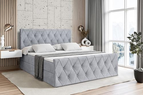 ALTDECOR Boxspringbett mit Matratze und Lattenrost, Boxbett, Fußteil, Topper, Polsterbett mit Bettkasten, Bett mit Stauraum H3-Matratze, Doppelbett, Springboxbett - Amay - 200x200 - Grau Monolith 84