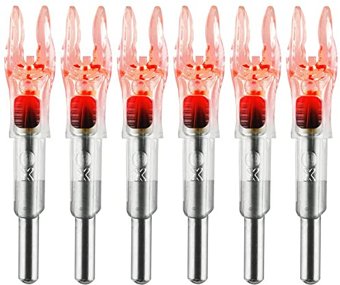 KEAUP 6PCS X Lighted Nocks for Arrows with .204 .233 .244 .246 Inside Diameter with H, S, GT Bushings High-Visibility LED Arrow Nocks, ON/Off Switch Included
