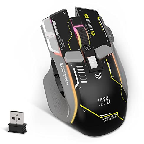KUIYN G6 Tri Mode Mouse, Type-C Wired 2.4G Wireless Bluetooth Mouse with 11 RGB Backlit, Mechanical Gaming Mouse with 10 Buttons & Fire Button, Adjustable DPI, for Windows MAC Laptop PC