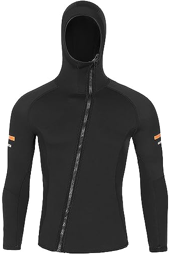 Männer Hoodie Neoprenanzüge Top Jacke 1,5 mm Neopren Langarm Shirt Frontreißverschluss Weste Neoprenanzug Warm halten für Erwachsene Tauchen Surfen Schwimmen,Schwarz,4XL