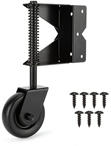 HILLMASTER 4 Inch Gate Wheel Gate Caster Kit with Spring Loaded for Wooden Fences, Heavy Duty Gate Helper Wheel Gate Support Wheel for Vinyl Swing Gates, Fit Right Gate, 220 Lbs Capacity, Black