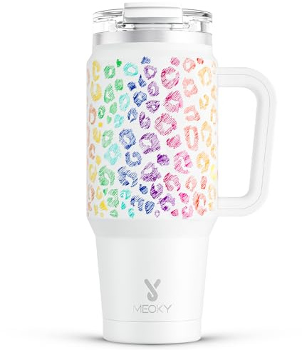 Meoky 32 oz Tumbler with Handle, Insulated Tumbler with Lid and Straw, Stainless Steel Travel Mug, Keeps Cold for 24 Hours, 100% Leak Proof, Fits in Car Cup Holder (Kiss)