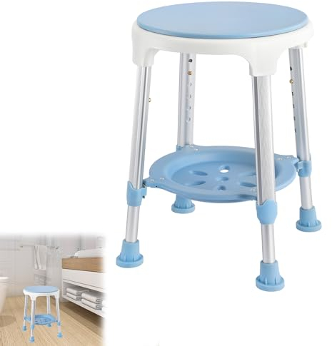 Suusolny 360° Drehbarer Duschhocker mit Ablagefläche Duschhilfe Badhocker Duschstuhl Duschsitz 42-54,5cm Höhenanpassbar bis 150KG